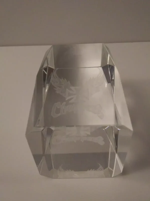 Paper Weight Solid Glass Crystal Laser Etched Motorcycle Chopper Harley Davidson